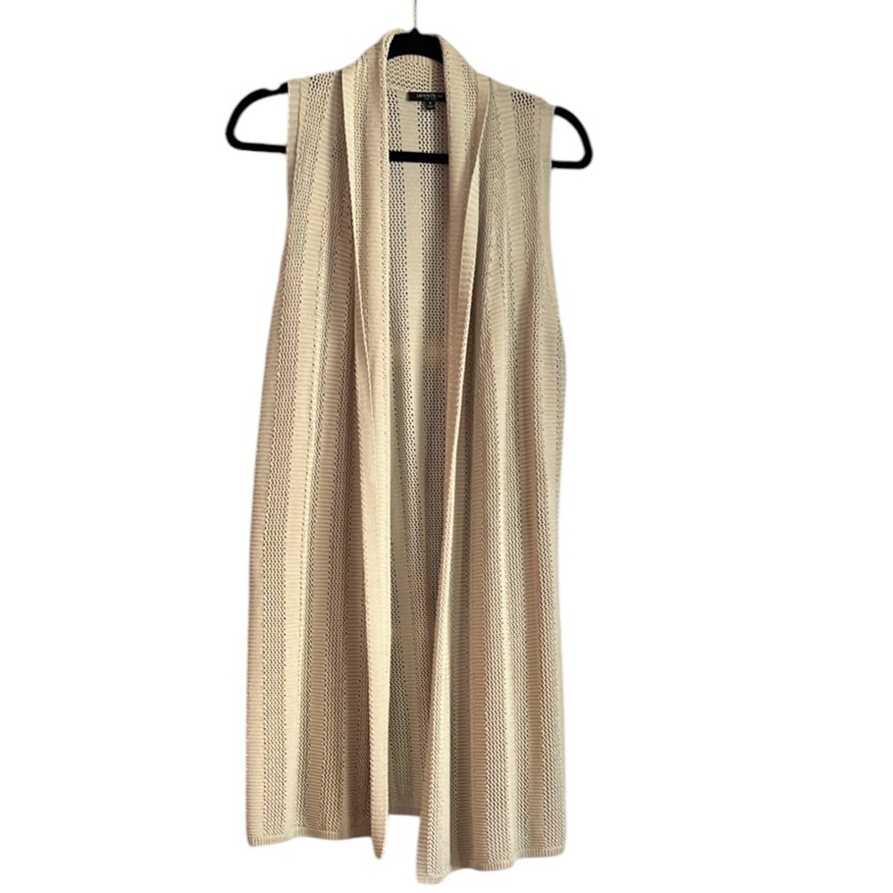Lafayette 148 Longline Open Front Cream Knit Vest Size Small